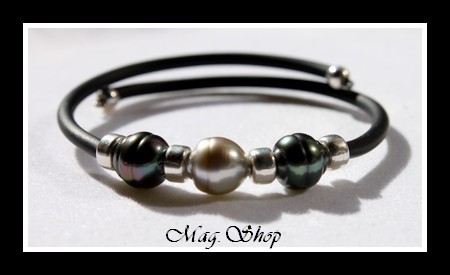 Tahiti Collection  Bracelet Manava 3 Perles Cerclées de Tahiti 7.80mm Intercalaires Argent 925 MAG.SHOP