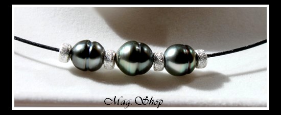 Tahiti Collection  Collier Maeva 3 Perles Cerclées de Tahiti Argent 925 Strass MAG.SHOP