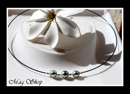 Tahiti Collection  Collier Maeva 3 Perles Cerclées de Tahiti MAG.SHOP TAHITI