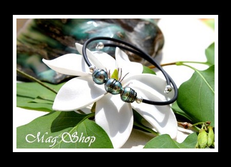 Tahiti Collection Manava Bracelet 3 Perles Cerclées de Tahiti Reflets Verts MAG.SHOP