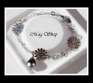 Taina 3 Fleurs Bracelet Argent Rhodié 925 Perle de Tahiti MAG.SHOP