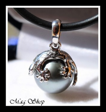 Taiohae Margouillat Argent Rhodié 925 Collier Perle Ronde de Tahiti Reflets Gris Clairs MAG.SHOP