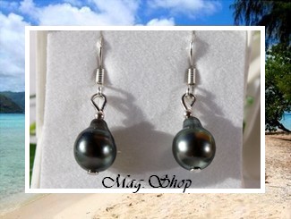 Silver sea Collection / Boucles D'Oreilles Vaheana Pendants Crochets Argent 925 (0.63g) Perles Baroques de TAHITI 9.65mm/C+ Gris/Verts Foncés (photos non contractuelles)