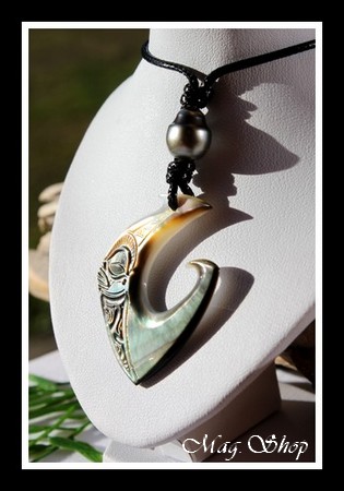 Teano Tiki Collier Hameçon Nacre & Perle de Tahiti Modèle 2 MAG.SHOP
