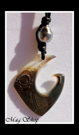 Teano Tiki Collier Hameçon Nacre & Perle de Tahiti Modèle 2 MAG.SHOP
