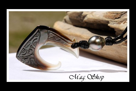 Teano Tiki Collier Hameçon Nacre & Perle de Tahiti Modèle 4 MAG.SHOP