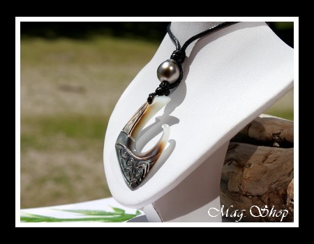 Teano Tiki Collier Hameçon Nacre & Perle de Tahiti Modèle 4 MAG.SHOP
