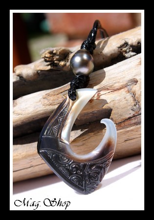 Teano Tiki Collier Hameçon Nacre & Perle de Tahiti Modèle 4 MAG.SHOP