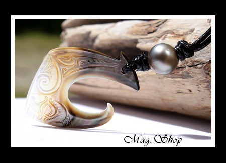 Teano Tiki Collier Hameçon Nacre & Perle de Tahiti Modèle 5 MAG.SHOP