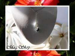 Mihimana Collection / Collier Teretia / Taille 45cm / Argent Rhodié 925 (1.95g) 2 Perles Keishis de Tahiti Formes Baroques 7.5mm/A Reflets Blancs & Noirs/Aubergines (photos contractuelles)