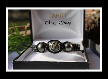 Tetupaia Bracelet Tortue 3 Perles de Tahiti Modèle 1 MAG.SHOP