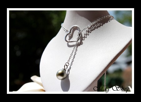 Tevaipuna Collier Coeur Argent Rhodié 925 Perle de Tahiti MAG.SHOP