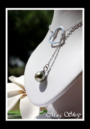 Tevaipuna Collier Coeur Argent Rhodié 925 Perle de Tahiti MAG.SHOP