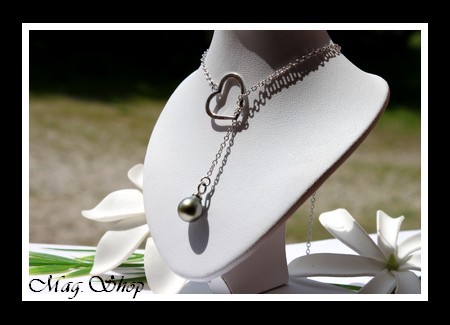 Tevaipuna Collier Coeur Argent Rhodié 925 Perle de Tahiti MAG.SHOP