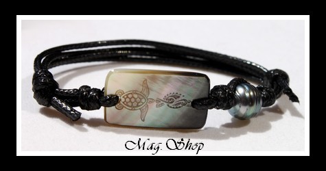 Tiahura Bracelet Tortue Vagues Nacre & Perle de Tahiti Modèle 1 MAG.SHOP