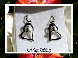 Keishis Collection / Boucles D'Oreilles Coeurs Tiffany H:3cm Argent Rhodié 925 (2.40g) 2 Perles Keishis de Tahiti 6mm/A Reflets Gris Clairs (photos non contractuelles)