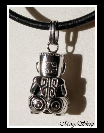 TIKI Marquisien Tatoué Argent Rhodié 925 Collier Perle Ronde de Tahiti Gravée Taille Reflets Gris Foncés MAG.SHOP