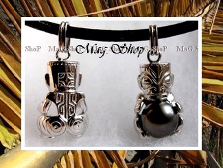 Apprêt Pendentif TIKI Tahauri Tatoué Argent Rhodié 925 (5.55g)/ Gravures Marquisiennes / Article vendu SANS Chaîne , SANS Perle (photos contractuelles)