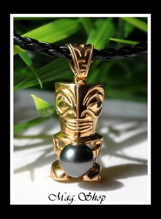 Tiki Fenua Marquisien Plaqué Or Vermeil Collier Perle de Tahiti MAG.SHOP