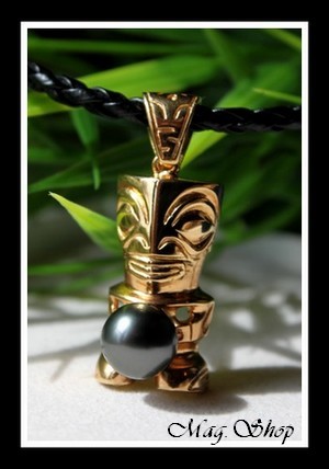 Tiki Fenua Marquisien Plaqué Or Vermeil Collier Perle de Tahiti MAG.SHOP