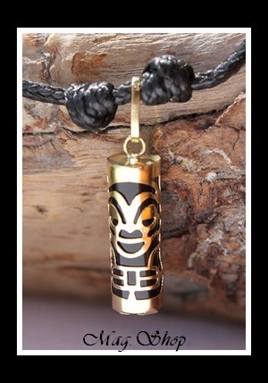 Tiki Marquisien PM Collier Agate Noire Véritable - OR 750 Modèle 1 MAG.SHOP TAHITI