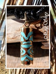 TIKI Collection / Collier TIKI Tahitien Raihearii Chance H:2cm / Pendentif OR 750/1000 (0,36g) Turquoise / Coton Noir