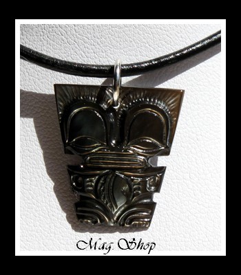 Tiki Titaua Marquisien Collier Nacre de Tahiti 2.5cm Reflets Foncés MAG.SHOP TAHITI