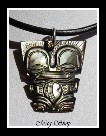 Tiki Titaua Marquisien Collier Nacre de Tahiti 2.5cm Reflets Foncés MAG.SHOP TAHITI