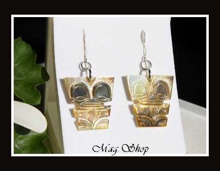 Tikis Boucles D`Oreilles Argent 925 Nacres de TAHITI MAG.SHOP