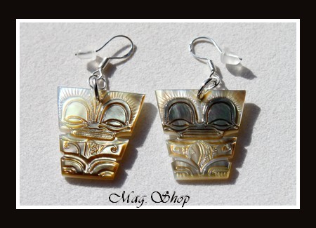 Tikis Boucles D`Oreilles Argent 925 Nacres de TAHITI MAG.SHOP