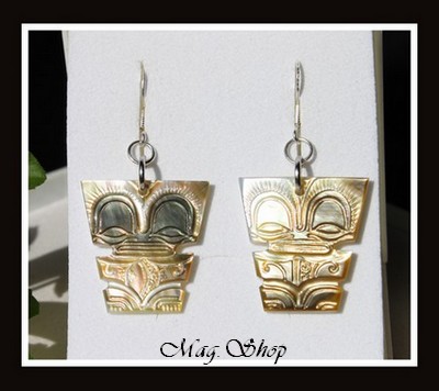 Tikis Boucles D`Oreilles Argent 925 Nacres de TAHITI MAG.SHOP