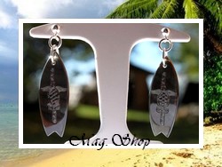 Boucles D'Oreilles Tohiea Planches de Surfs Marquisiennes Tortues / Nacres de Tahiti 3.5cm Foncés / Argent 925 (0.54g) (photos non contractuelles)