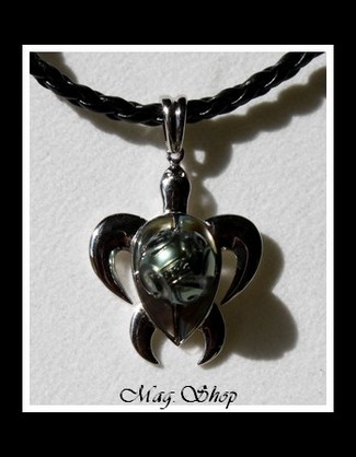 Tortue Argent Rhodié 925 Collier 4 Nacres & Perle Gravée de Tahiti MAG.SHOP