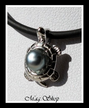 Tortue Océan Argent Rhodié 925 Collier Perle Keishi de Tahiti MAG.SHOP