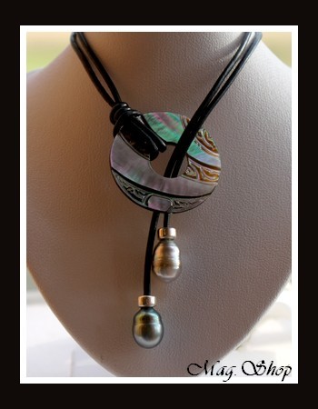 Tuamotu Collier Nacre & 2 Perles de Tahiti MAG.SHOP TAHITI
