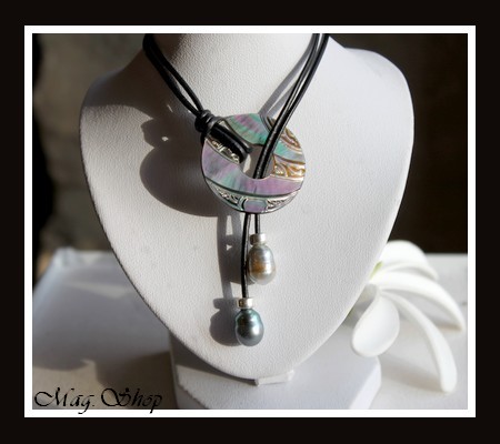 Tuamotu Collier Nacre & 2 Perles de Tahiti MAG.SHOP TAHITI