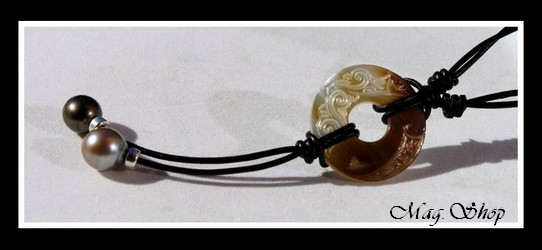 Tuamotu Vagues Collier Lagon Nacre & 2 Perles Baroques de Tahiti Modèle 6 MAG.SHOP