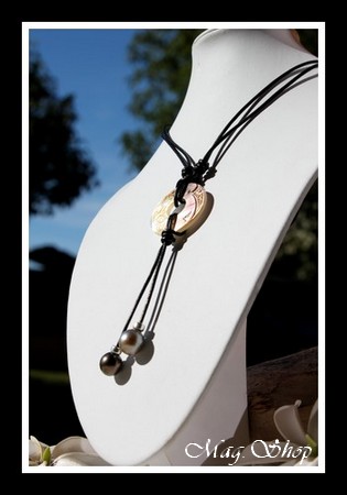 Tuamotu Vagues Collier Lagon Nacre & 2 Perles Baroques de Tahiti Modèle 6 MAG.SHOP