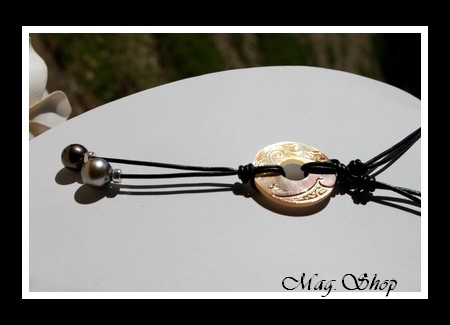 Tuamotu Vagues Collier Lagon Nacre & 2 Perles Baroques de Tahiti Modèle 6 MAG.SHOP