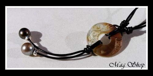 Tuamotu Vagues Collier Lagon Nacre & 2 Perles Baroques de Tahiti Modèle 6 MAG.SHOP