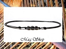 Bora-Bora Collection / Collier Surfeur Tuherahera 3 Perles Cerclées de Tahiti 10.10mm/D Gris Foncés / Taille Réglable Coton Noir (photos contractuelles)