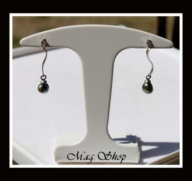 Ururoa Boucles d`Oreilles Argent Rhodié Zircons Perles Keishis de Tahiti Reflets Verts MAG.SHOP