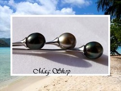 Silver Sea Collection / Collier Vaiaau / Pendentif Argent Rhodié 925 (4.60g) 3 Perles Semi-Baroques de Tahiti 11.40mm-10.50mm-10.25mmAB / Cordons Noirs (photos non contractuelles)