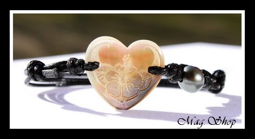 Vaiare Bracelet Lagon Coeur Fleur Hibiscus Nacre & Perle de Tahiti Modèle 2 MAG.SHOP