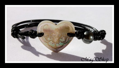 Vaiare Bracelet Lagon Coeur Fleur Hibiscus Nacre & Perle de Tahiti Modèle 2 MAG.SHOP