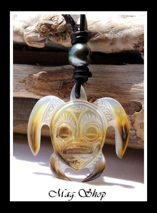 Vairao Collier Tortue Tiki Marquisienne Nacre & Perle de Tahiti Modèle 1 MAG.SHOP