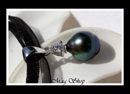Vaitoare Argent Rhodié 925 Zircon Collier Perle Baroque de Tahiti MAG.SHOP