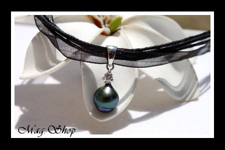 Vaitoare Argent Rhodié 925 Zircon Collier Perle Baroque de Tahiti MAG.SHOP