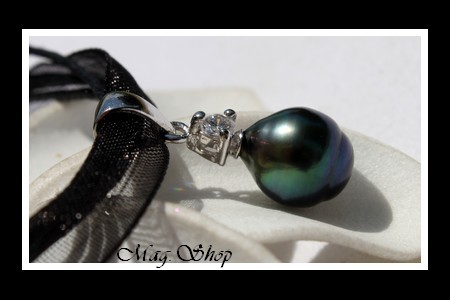 Vaitoare Argent Rhodié 925 Zircon Collier Perle Baroque de Tahiti MAG.SHOP