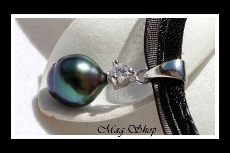 Vaitoare Argent Rhodié 925 Zircon Collier Perle Baroque de Tahiti MAG.SHOP